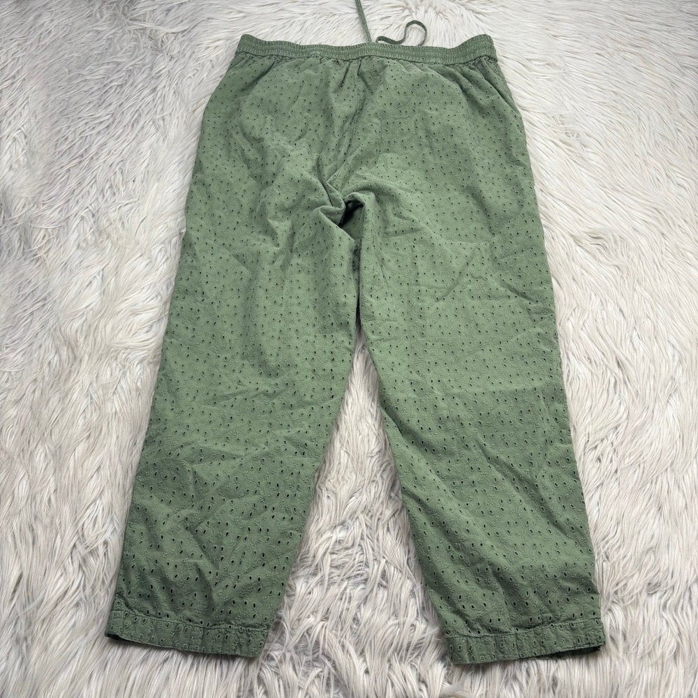 J.Crew Women's S Green Embroidered Eyelet Pull On Cropped Straight Leg Pants - Picture 6 of 7